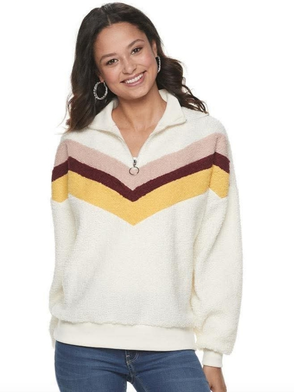 SO Cream Zip-Front Sherpa Pullover QuarterZip